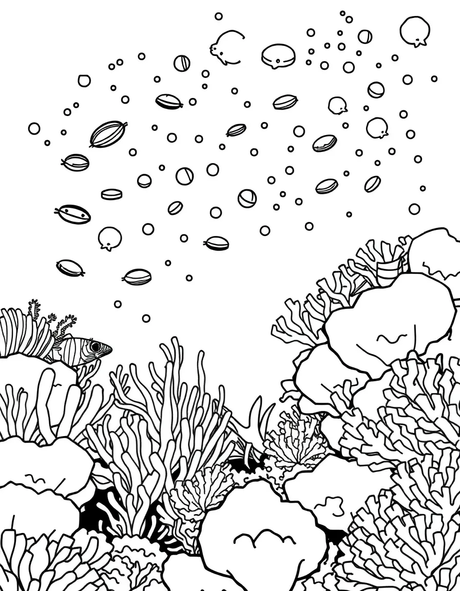 A reef during plankton bloom, with visibility reduced and filter feeders actively feeding