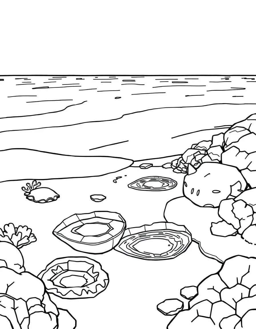 A reef during low tide with some coral tops exposed to air and tide pools forming
