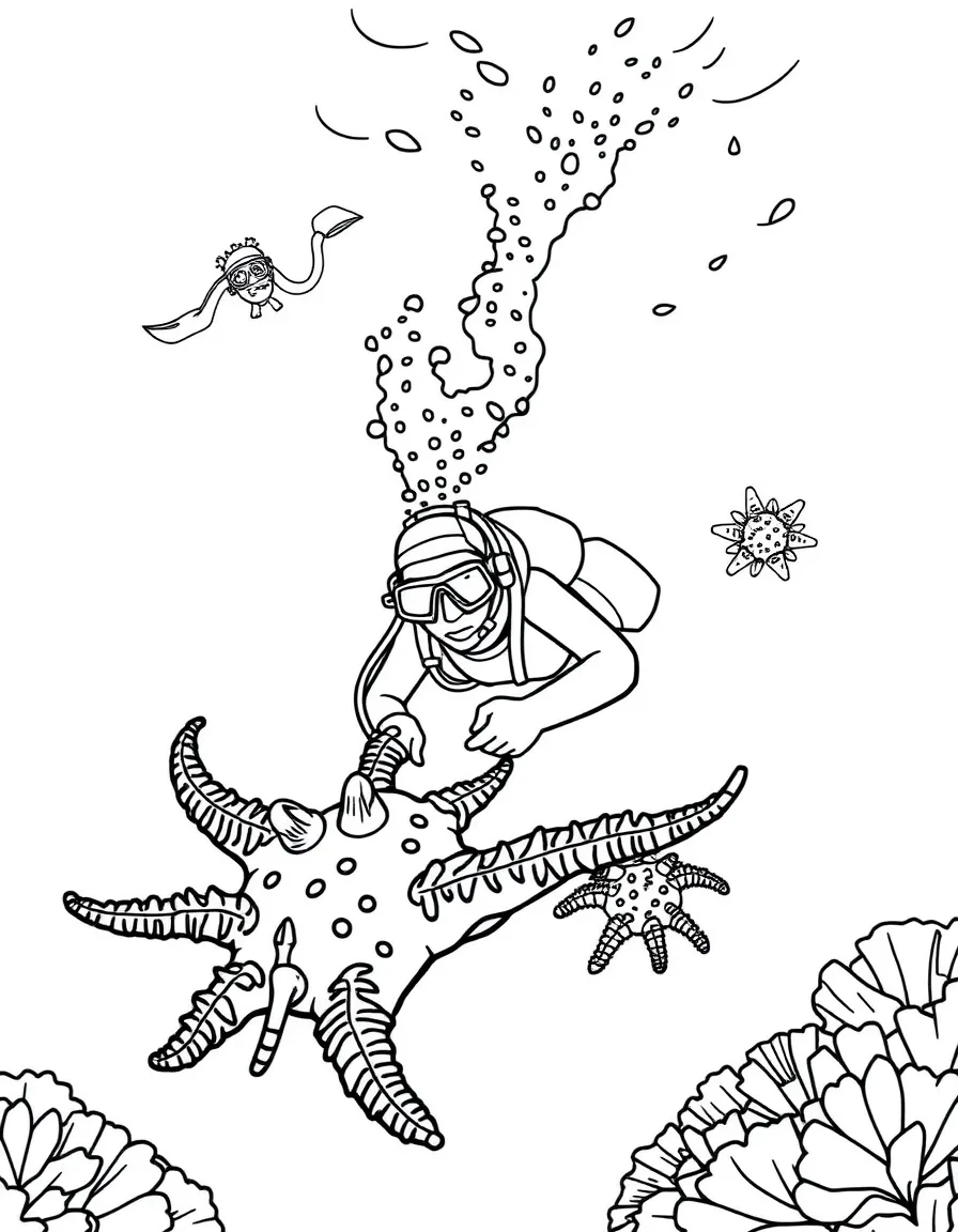 A crown-of-thorns starfish removal effort with divers collecting the coral predators
