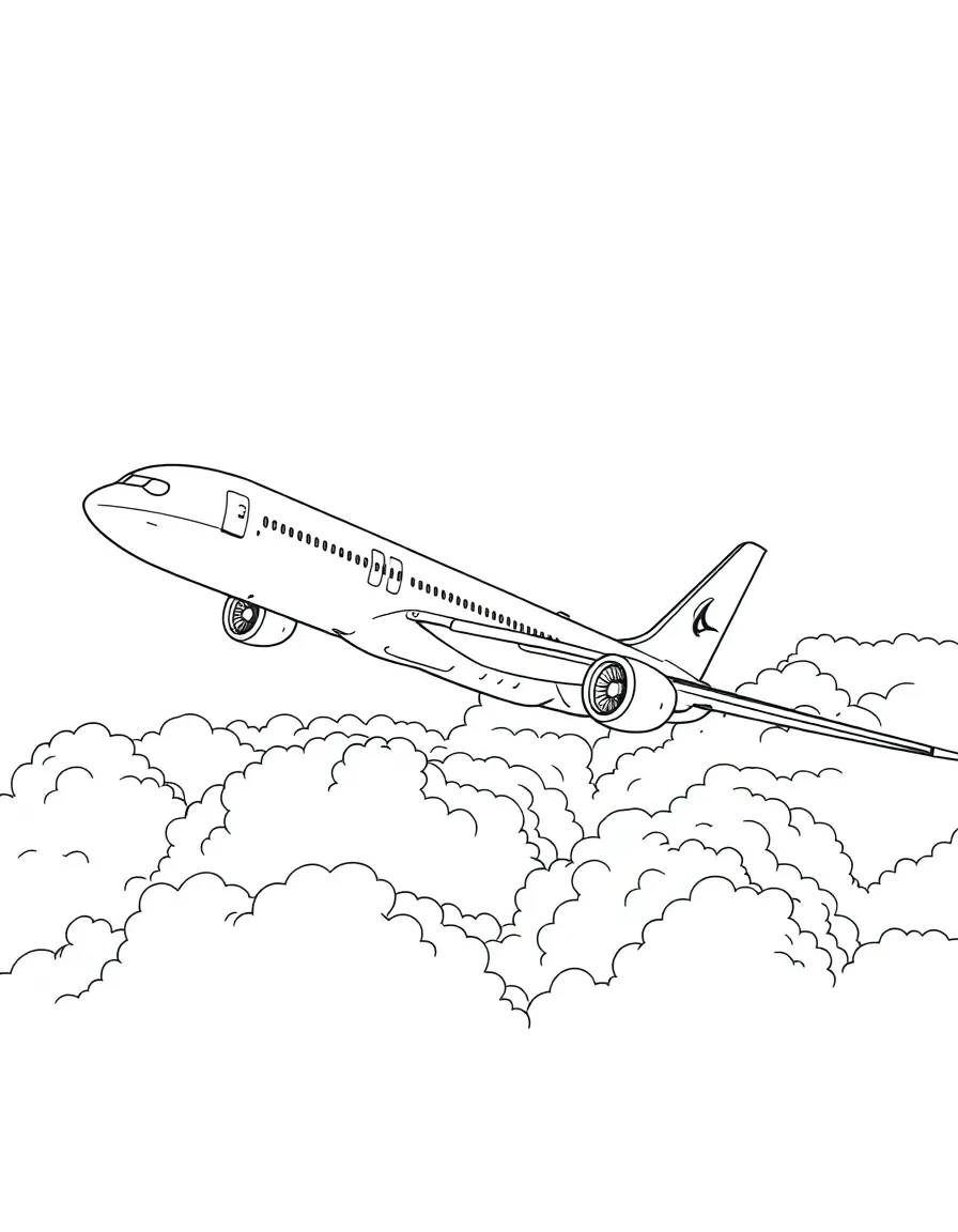 A Boeing 787 Dreamliner with its distinctive wingtips cutting through clouds