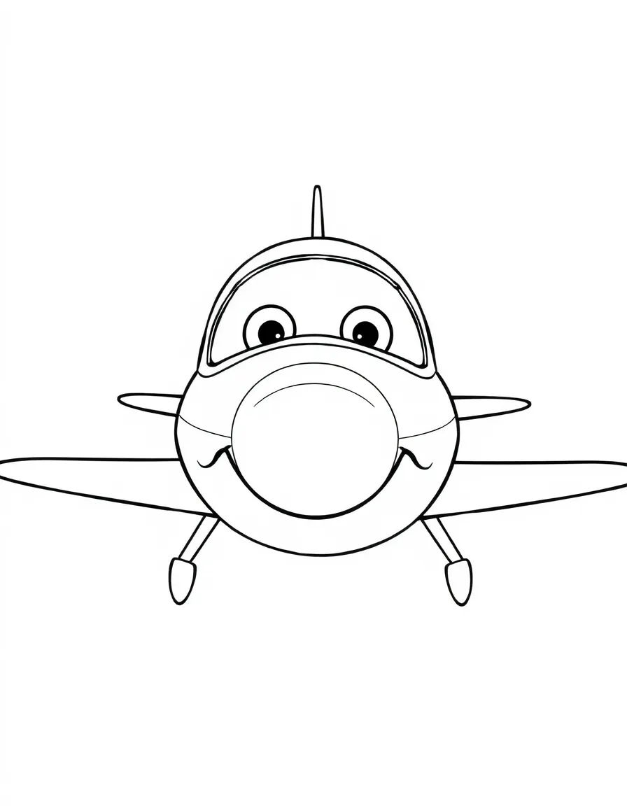 A cartoon airplane with exaggerated features and expressive eyes