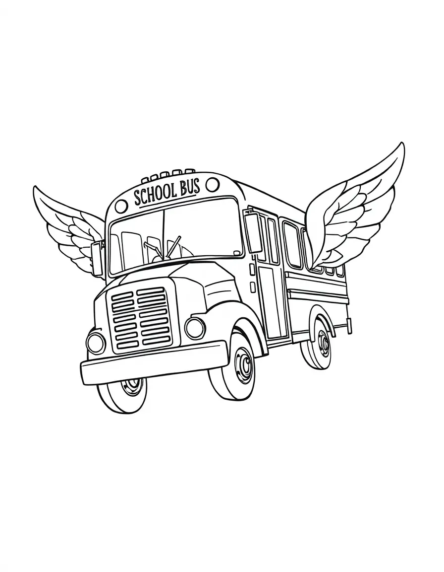 A magical school bus transformed into a flying vehicle