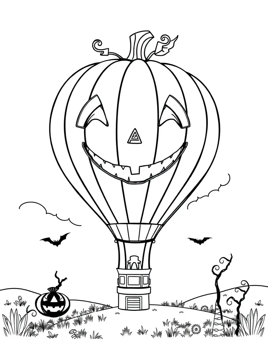 A pumpkin-shaped hot air balloon for Halloween