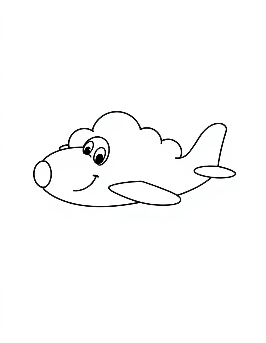 A cloud that has been shaped into an airplane with smiling face