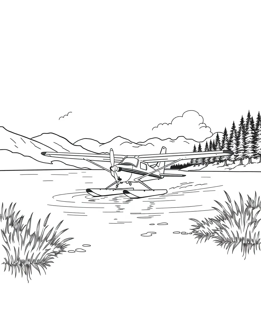 A small seaplane landing on a remote lake