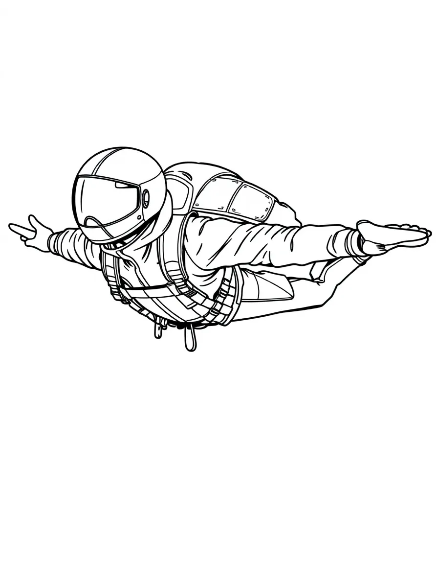 A wingsuit flyer with detailed equipment