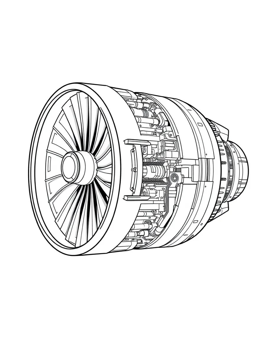 A jet engine cutaway showing internal components