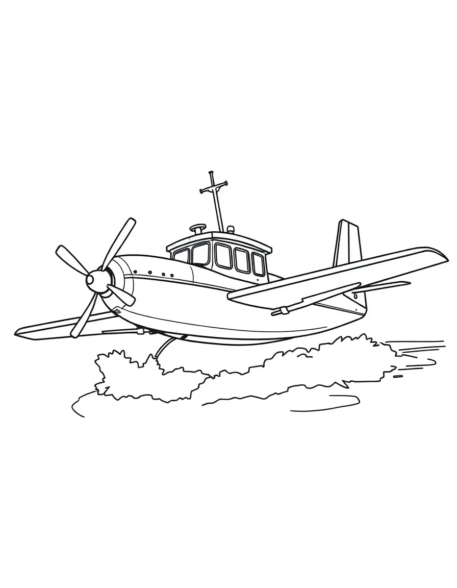 A flying boat with detailed hull and water rudders
