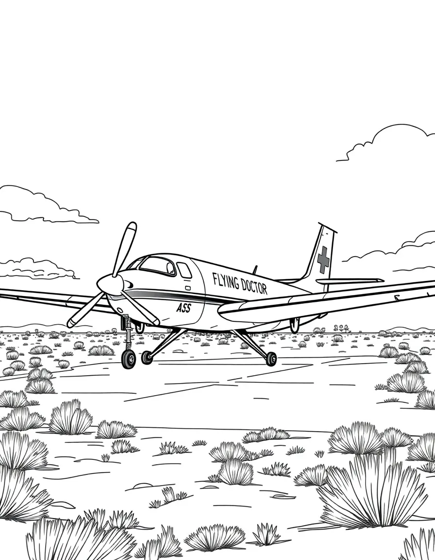 A flying doctor service aircraft at an outback landing strip