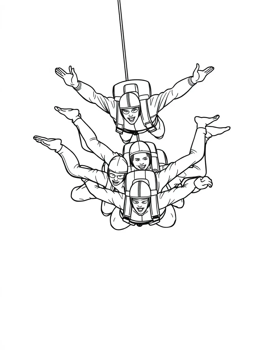 A skydiving team forming patterns in freefall