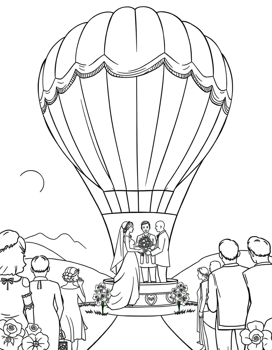 A marriage ceremony performed in a hot air balloon