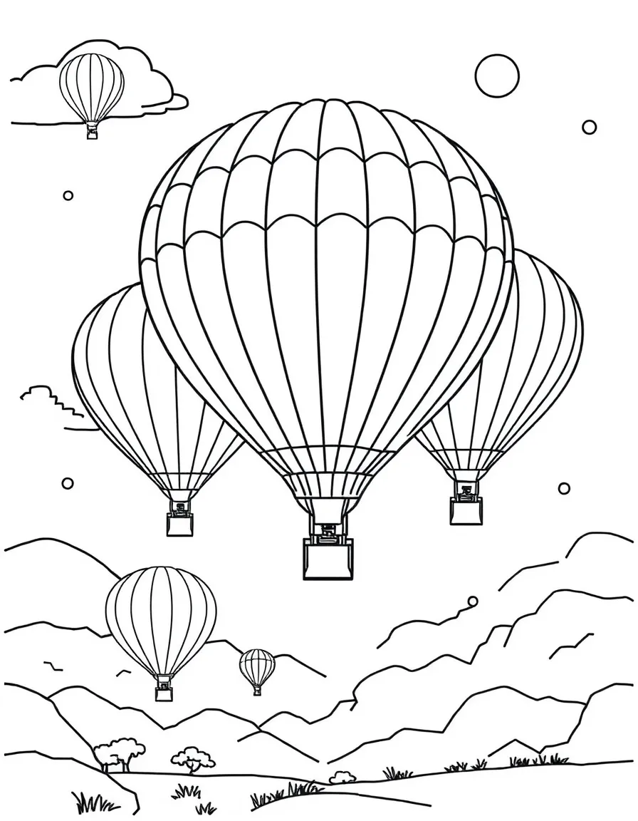 A group of hot air balloons forming a pattern in the sky