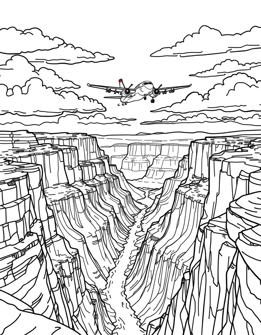 An aircraft flying over a natural wonder like Grand Canyon