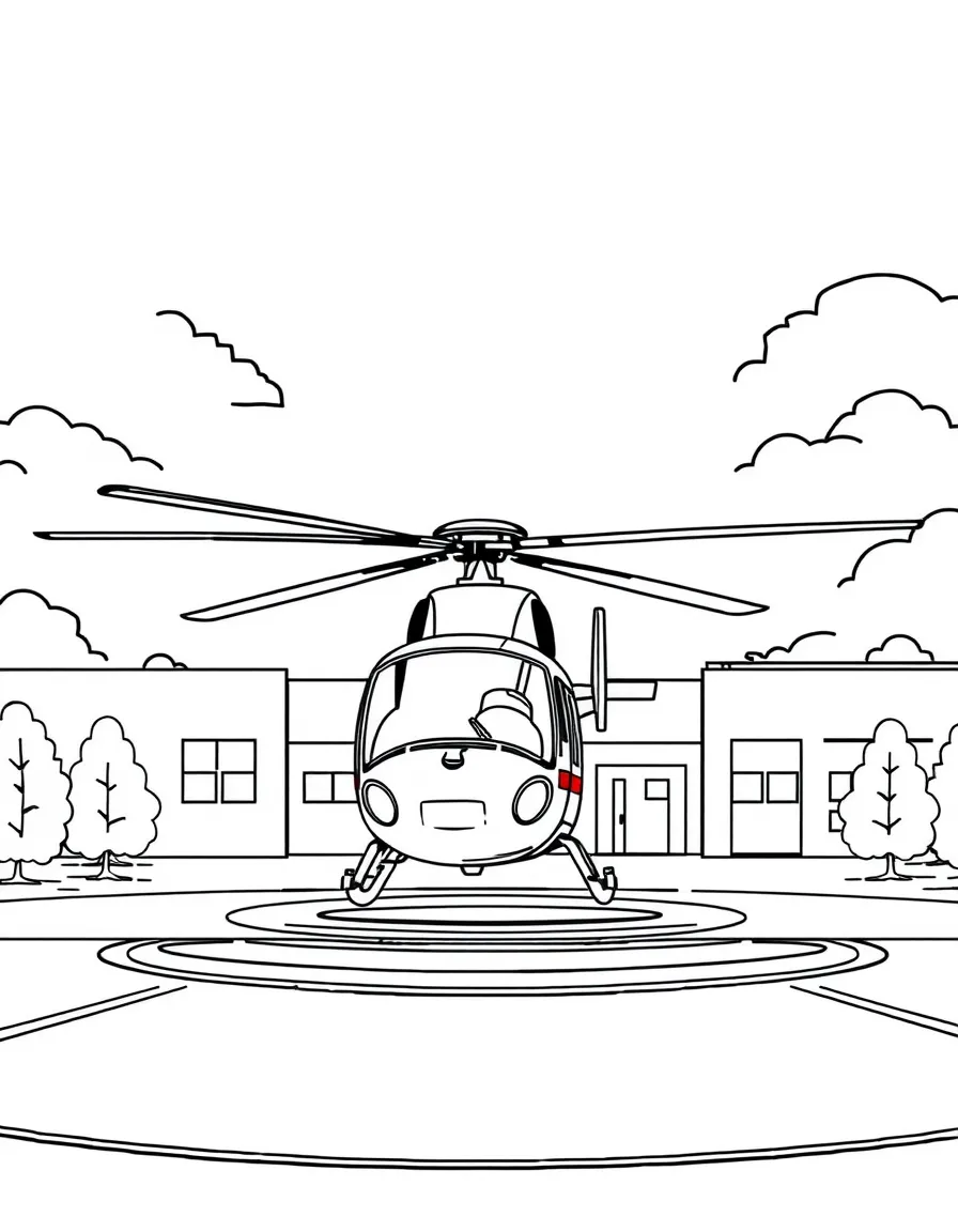An air ambulance arriving at a hospital helipad