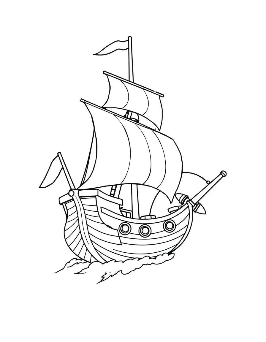 A flying pirate ship with sails and propellers