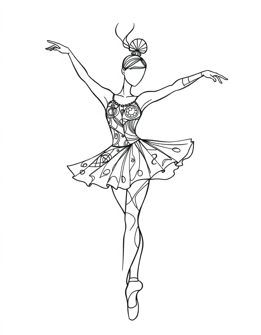 A contemporary ballet dancer in a modern costume with abstract patterns