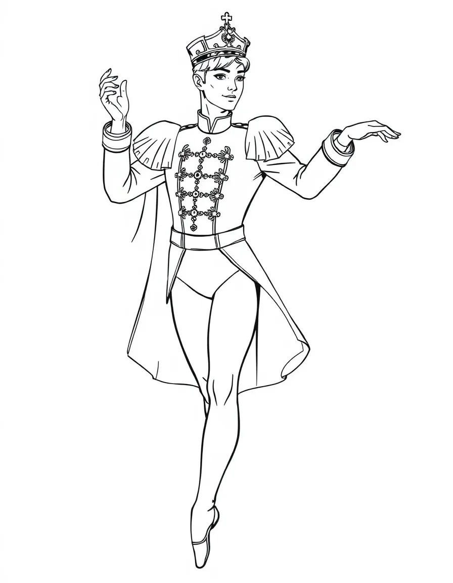 A male ballet dancer in a traditional prince costume with embellished details
