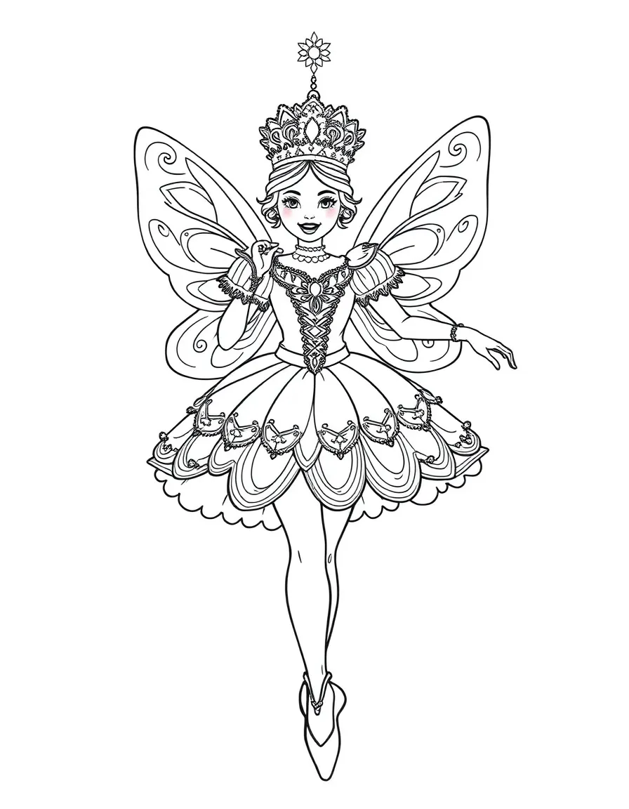 A ballerina in an elaborate Nutcracker Sugar Plum Fairy costume