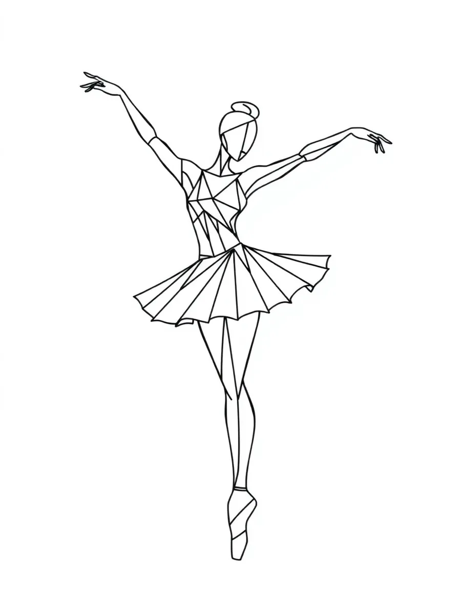 A modern ballet dancer in abstract pose with geometric costume design