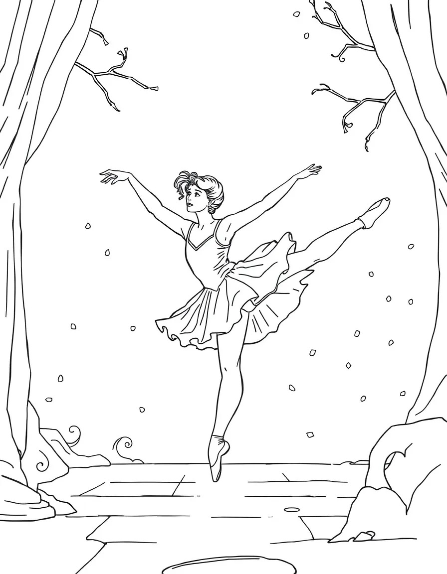 A ballet dancer mid-fall in a dramatic scene from Romeo and Juliet