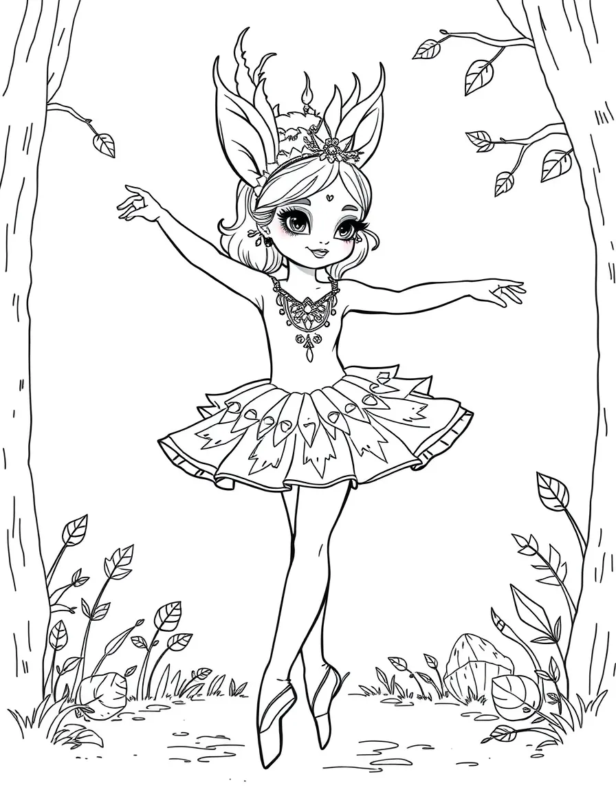A ballet dancer dressed as a woodland creature with detailed makeup