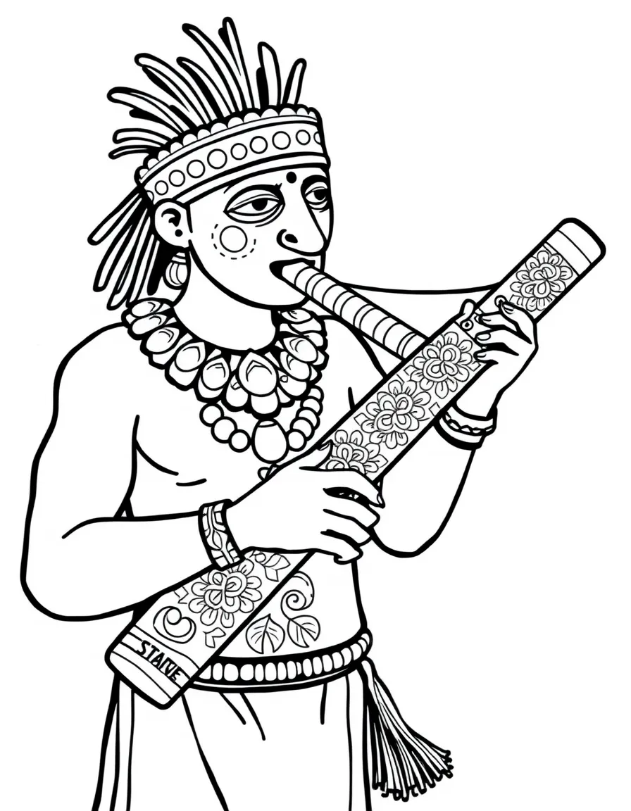 A didgeridoo player with elaborately decorated traditional instrument