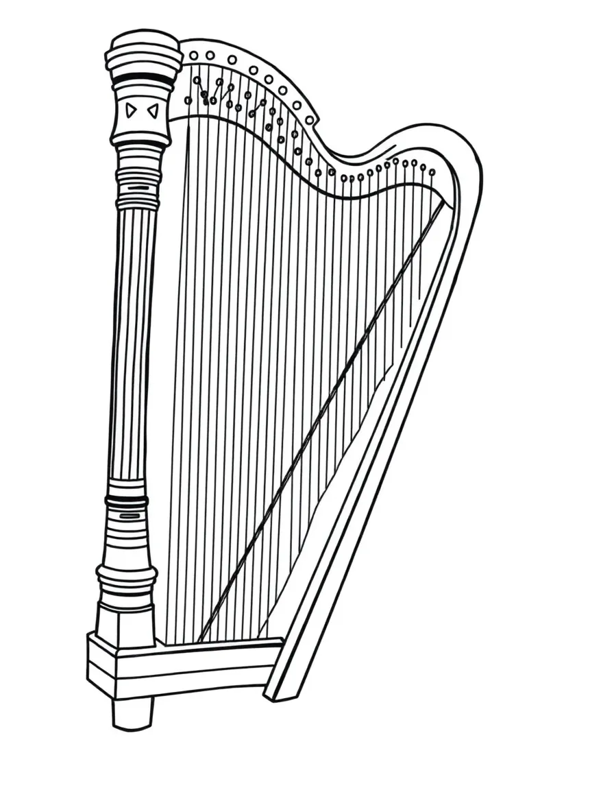 A concert harpist with pedal mechanism shown in detail