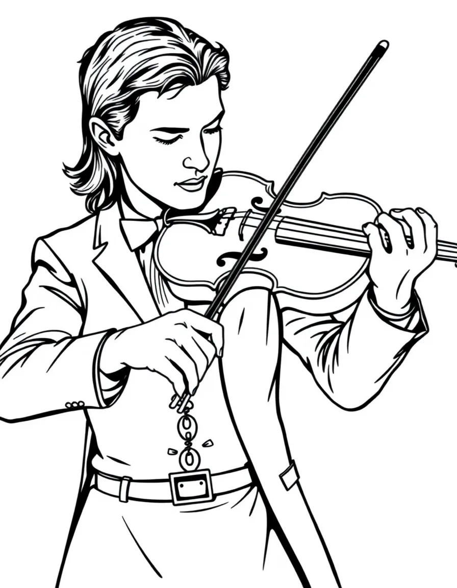 A concert violinist with detailed Stradivarius-style instrument