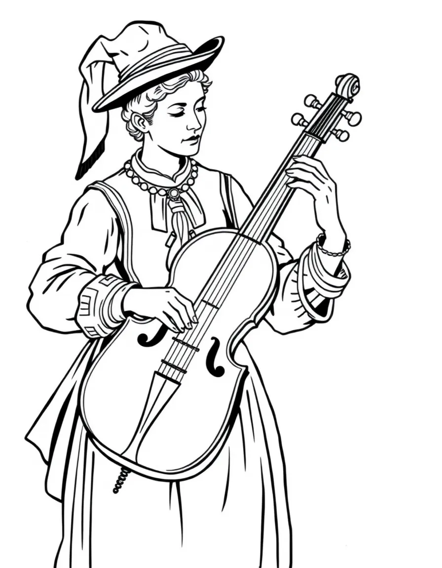 A viola da gamba player in historical costume with period instrument