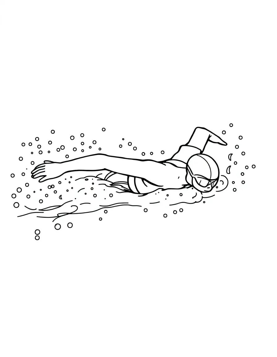 A swimmer mid-butterfly stroke with water splash patterns