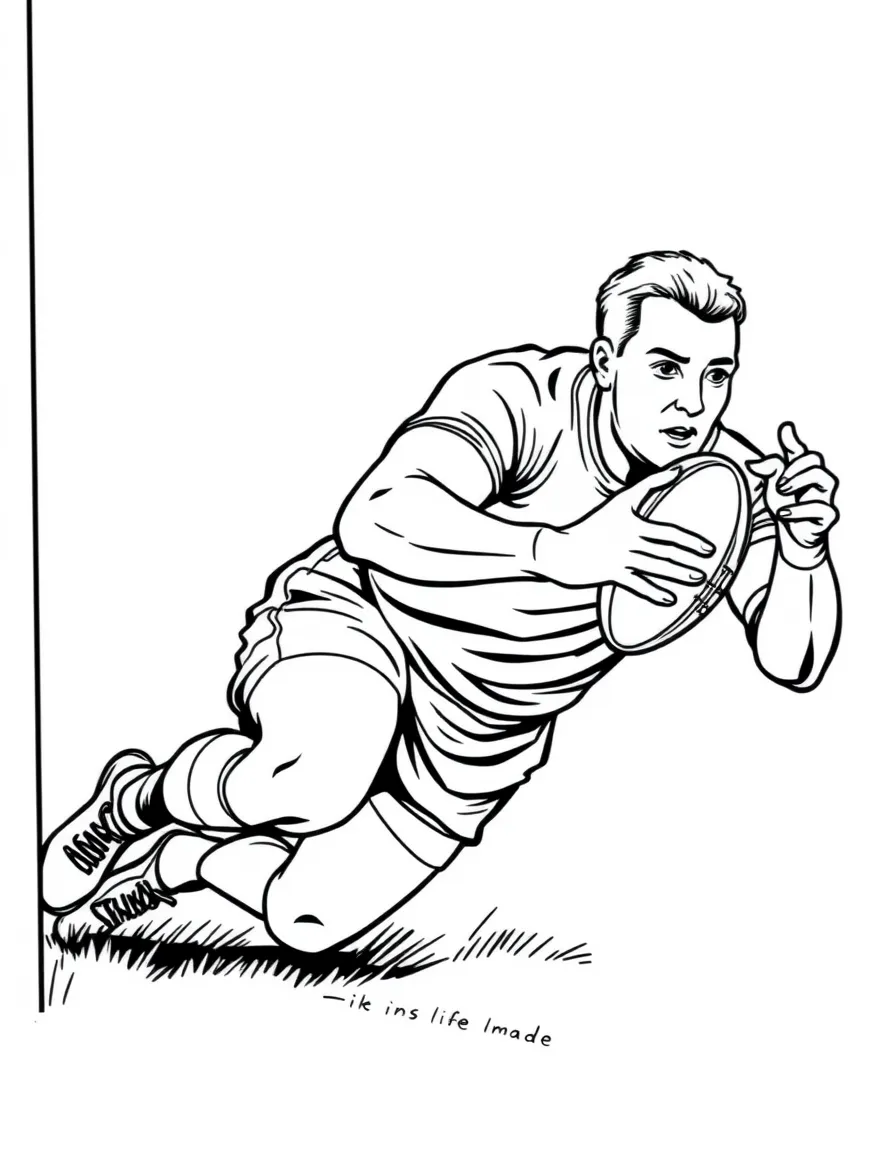 A rugby player diving for the try line with ball secured