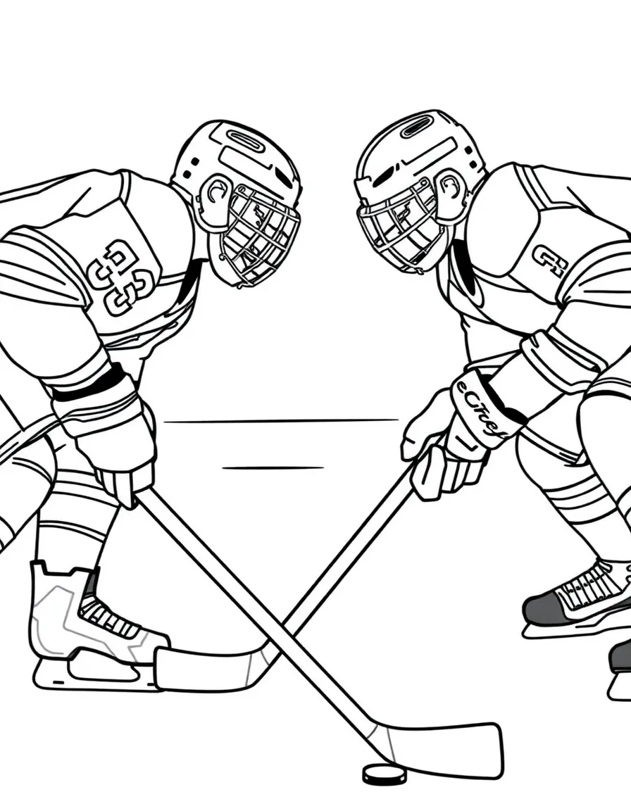 A hockey face-off with detailed stick placement and stance