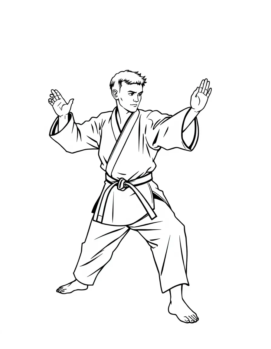 A karate kata demonstration with sequential movement positions