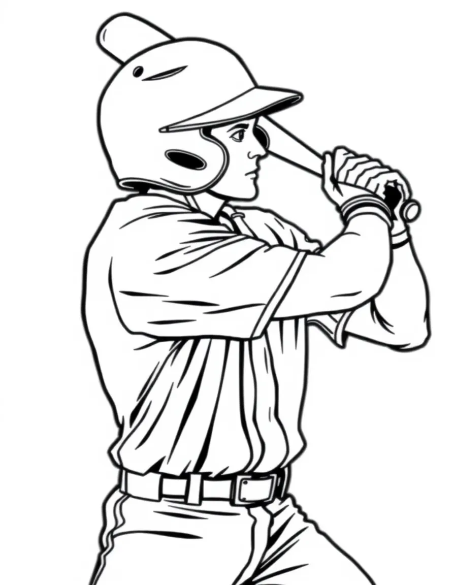 A baseball batter in stance with detailed batting helmet and grip