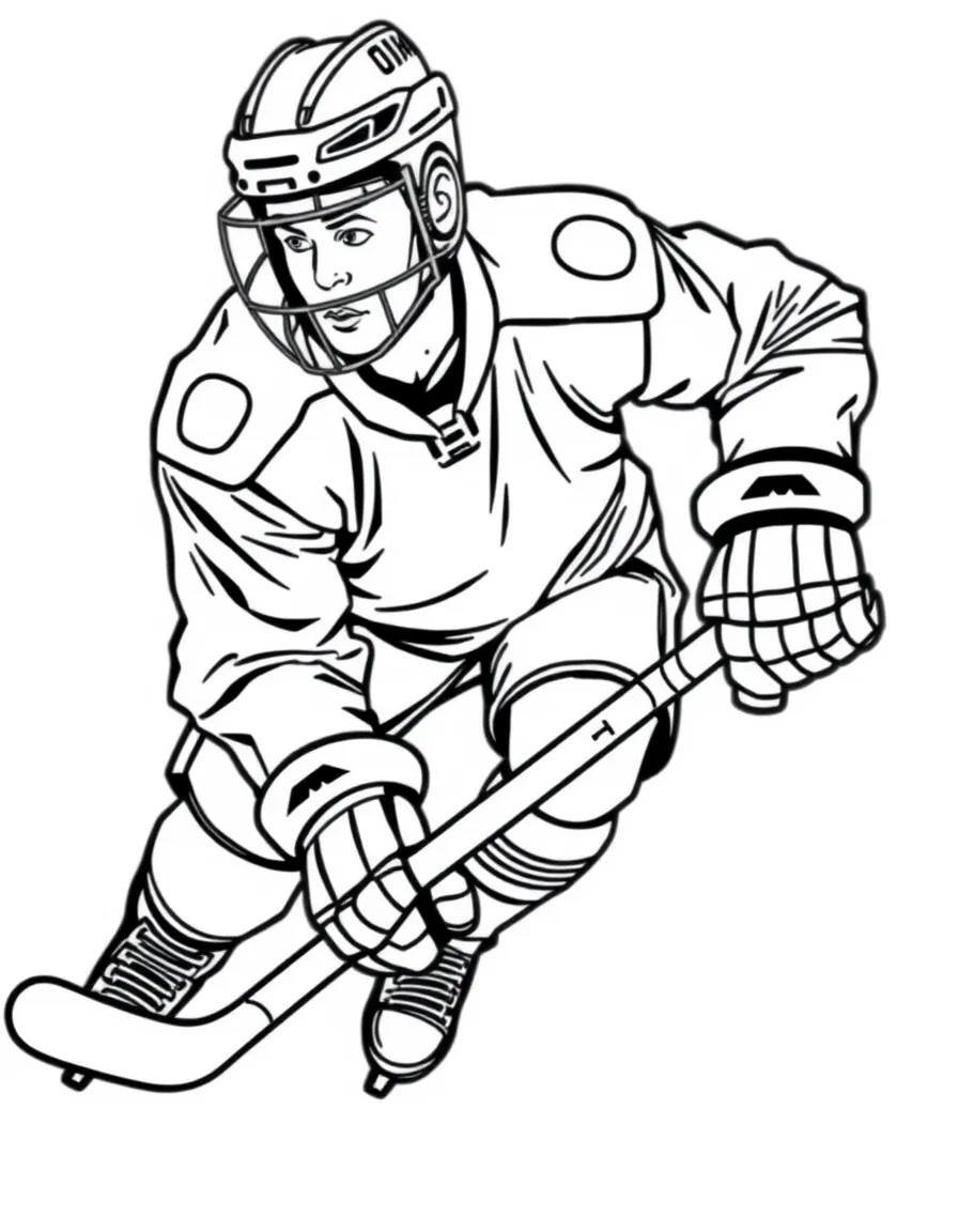 A hockey forward stickhandling with detailed gloves and stick