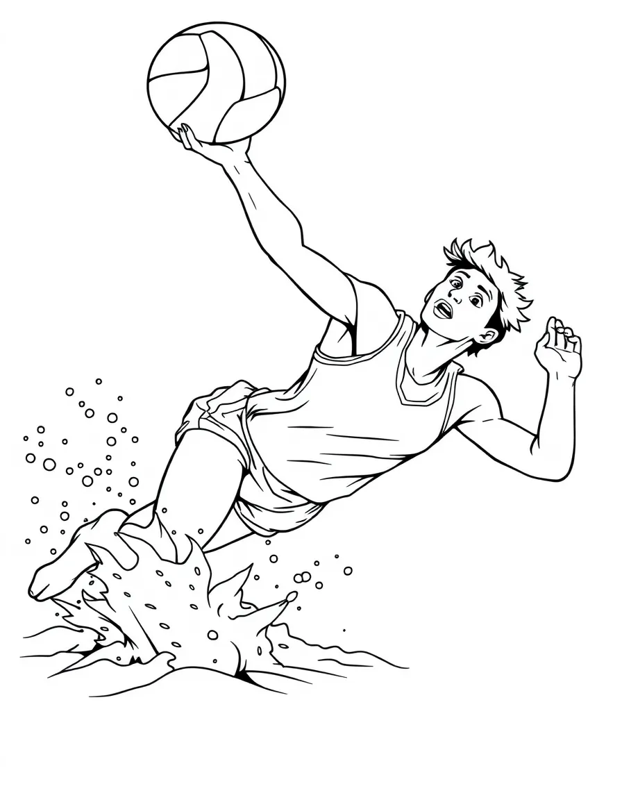 A beach volleyball player diving for a dig with sand spray