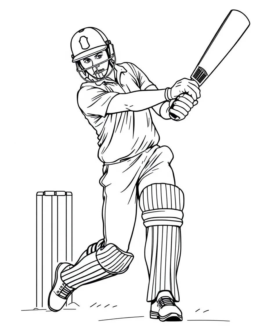 A cricket batsman playing a cover drive with detailed bat swing