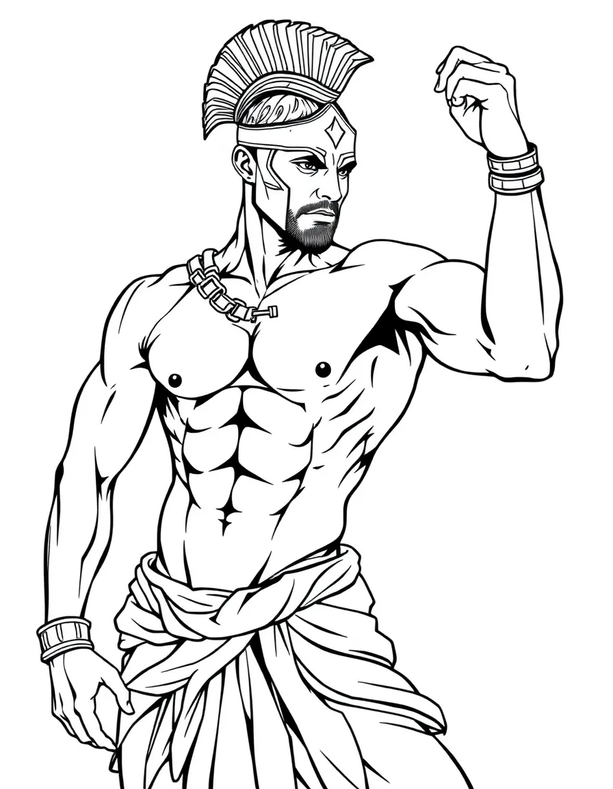 A male ballet dancer as Spartacus with detailed muscular definition and dramatic pose