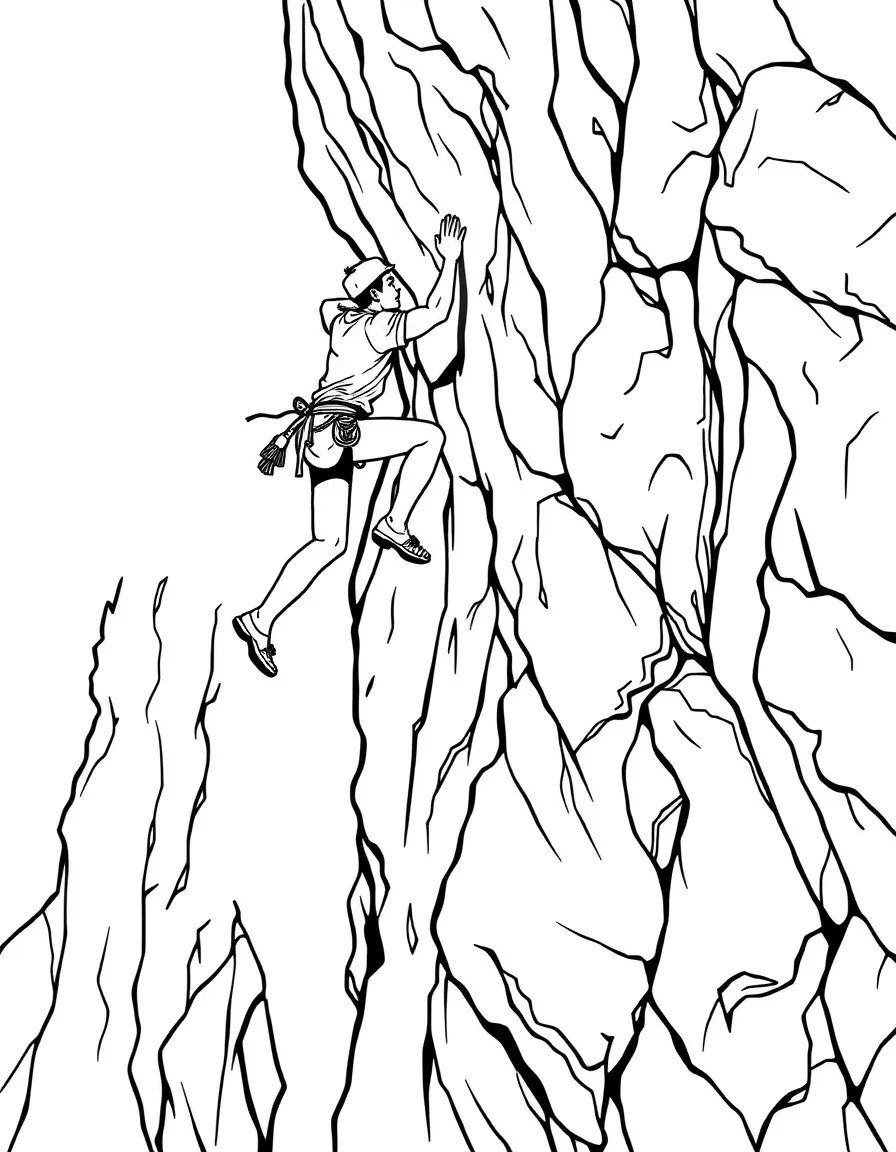 A rock climber on challenging route with detailed hand and foot holds