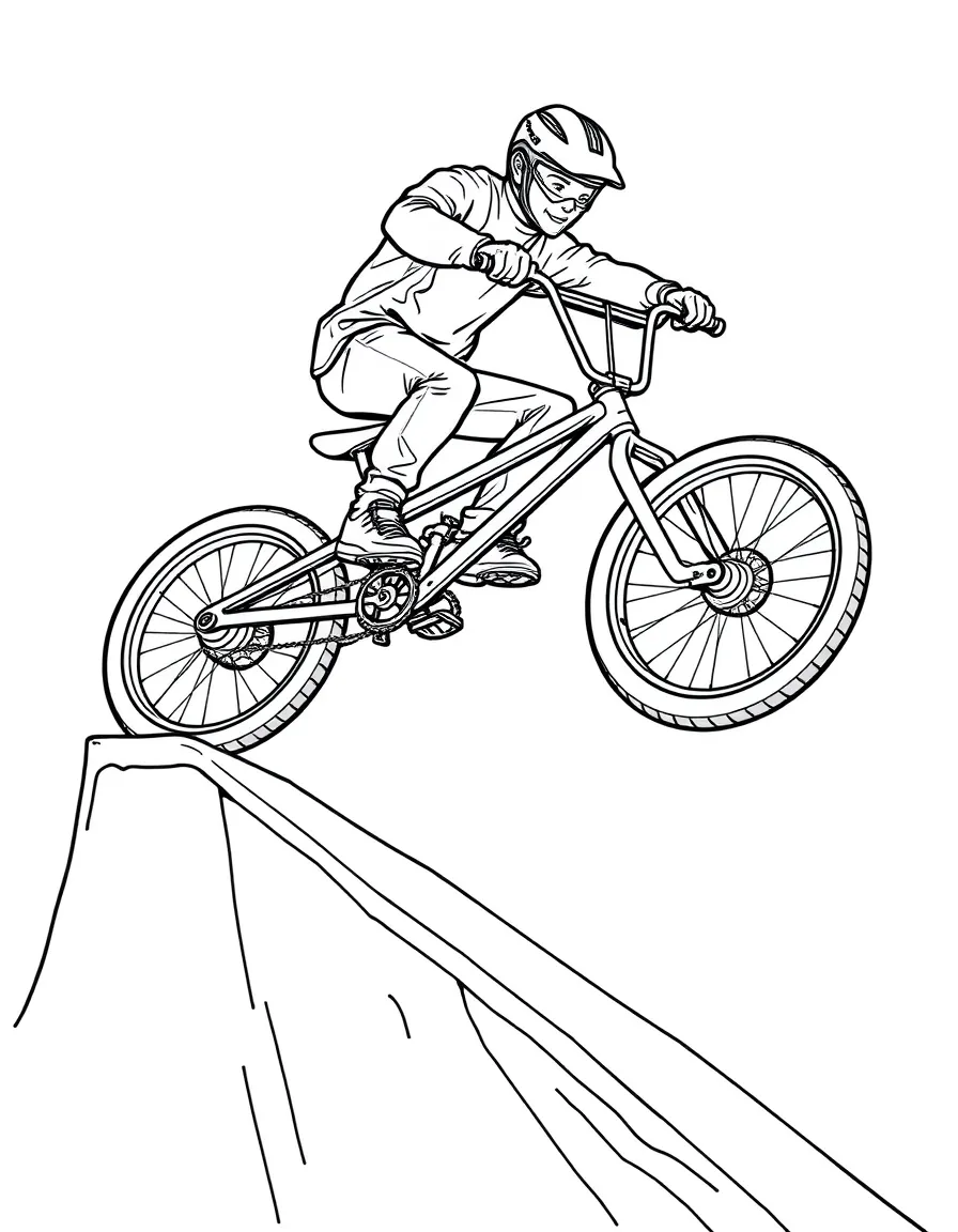 A BMX rider on a vertical ramp with detailed bike components