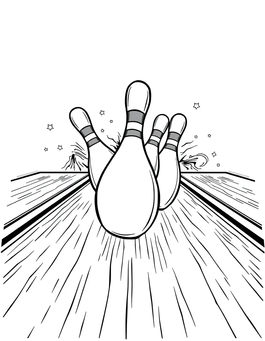 A bowling perfect form with detailed lane and pin action