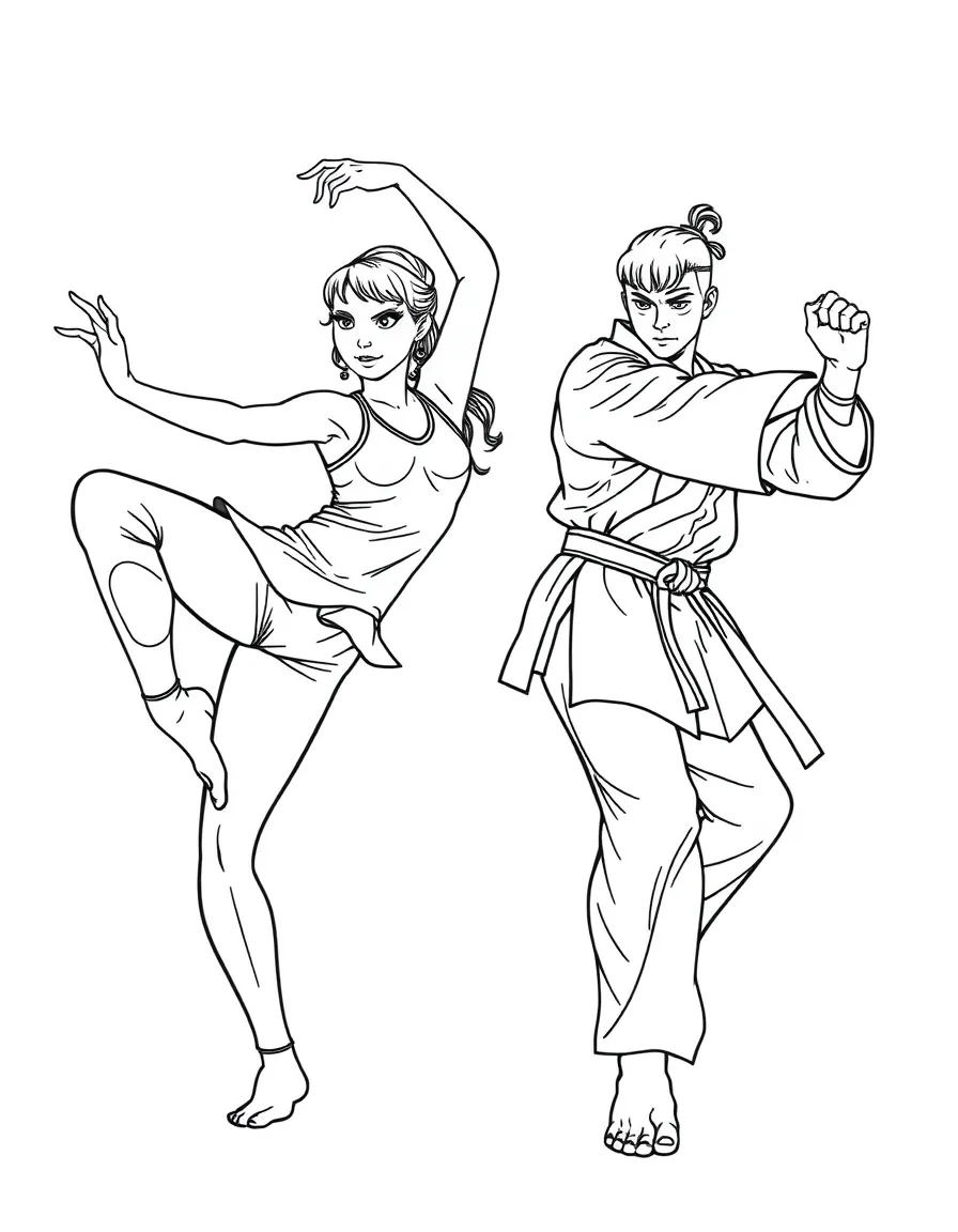 A dancer and martial artist in identical pose showing different contexts