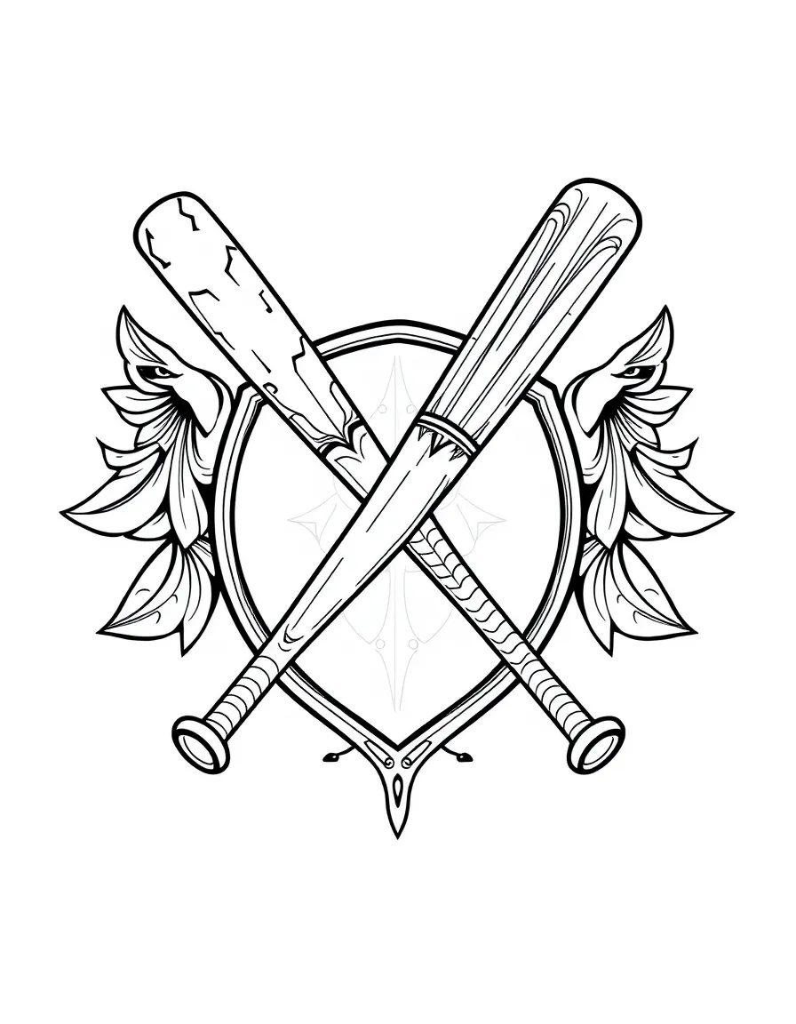 A drumstick and baseball bat crossed like coat of arms with detailed design