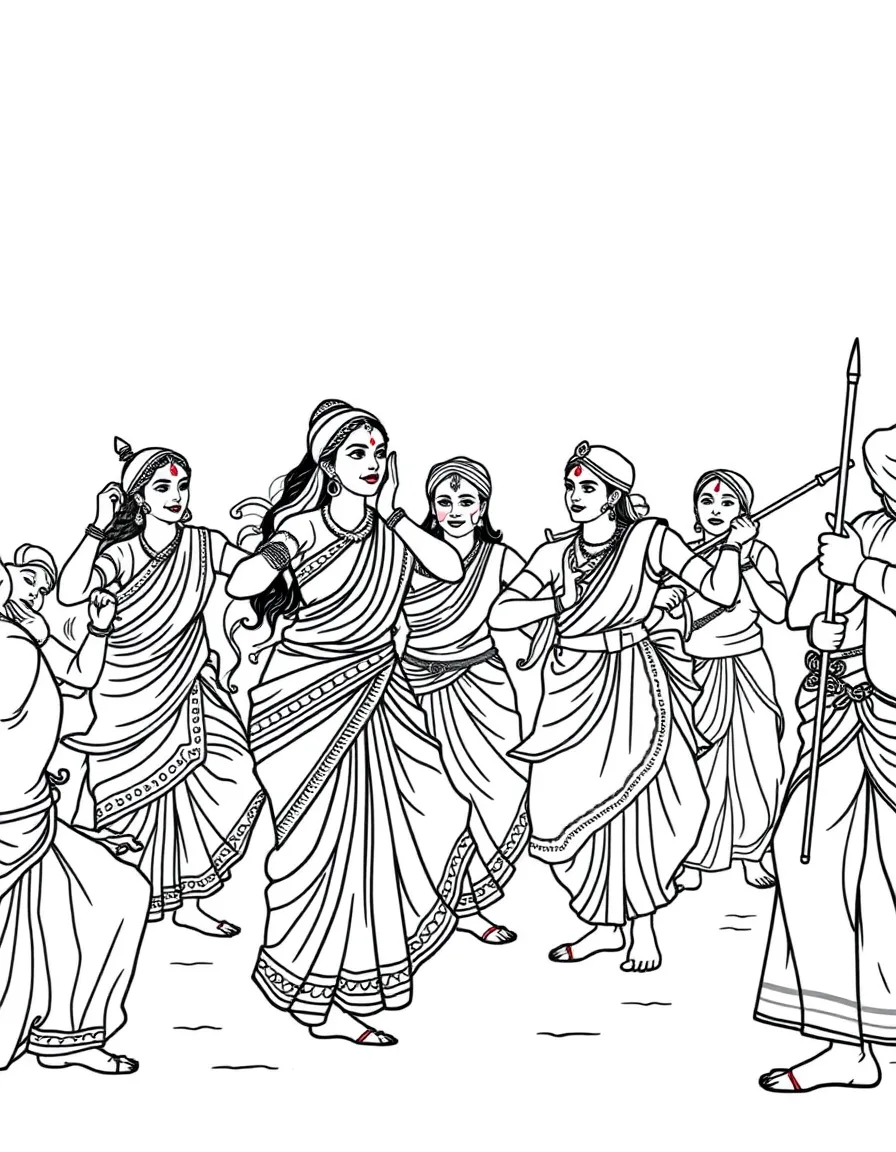 Classical Indian dancers and musicians alongside kabaddi players