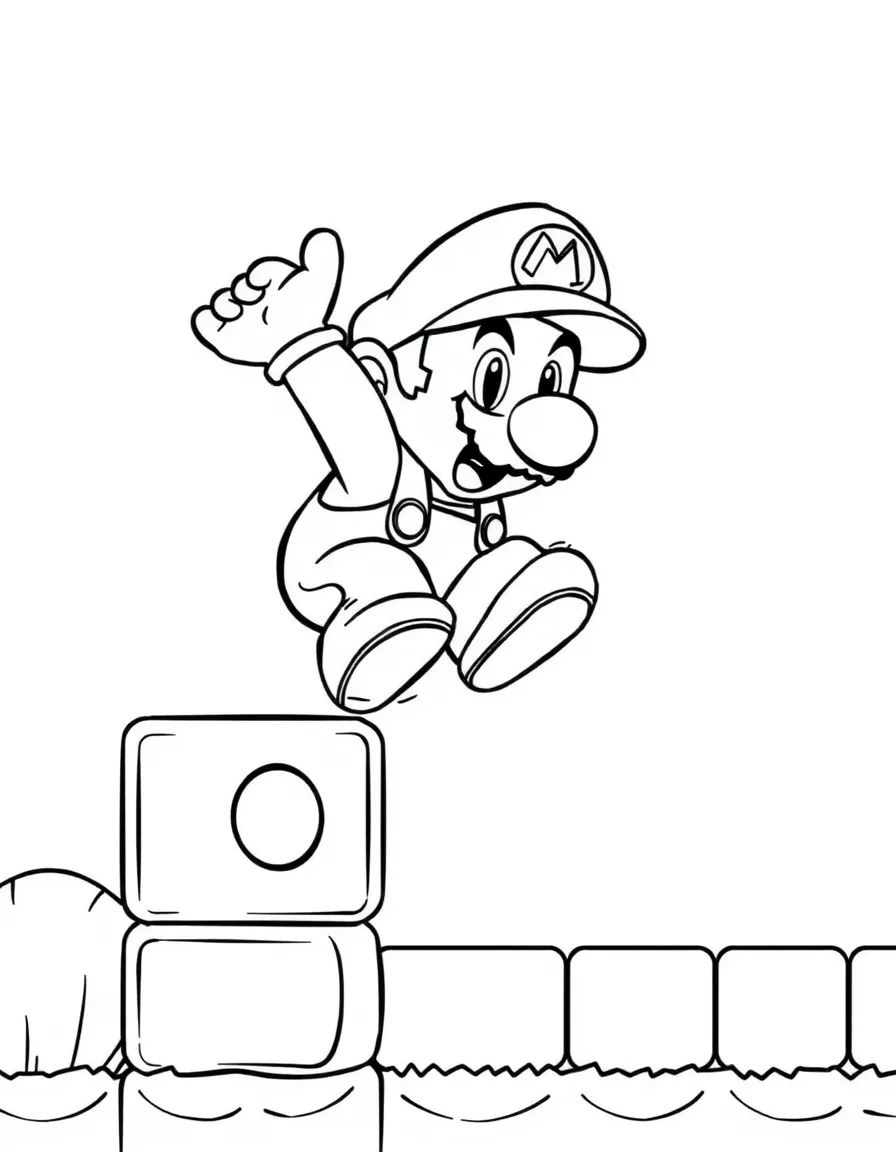 Mario jumping to hit a question block, with his iconic mustache and overalls