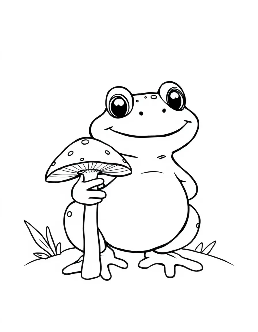 Toad holding a mushroom with his spotted cap and cheerful expression