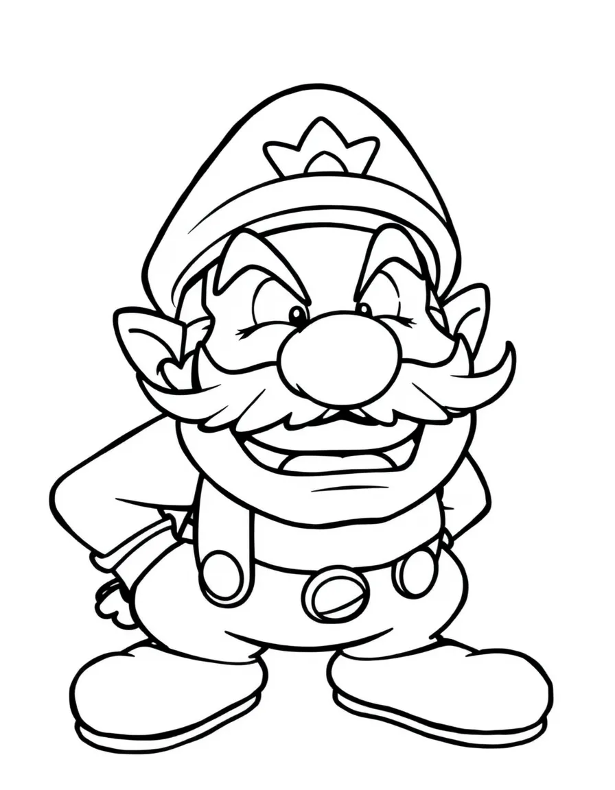 Wario laughing mischievously with his zigzag mustache