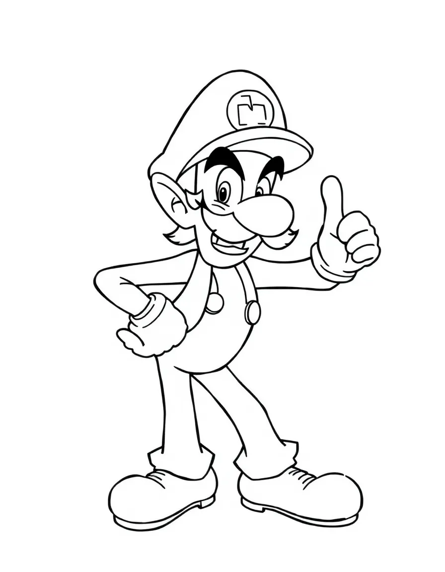 Waluigi striking a pose with his lanky frame and pointed mustache