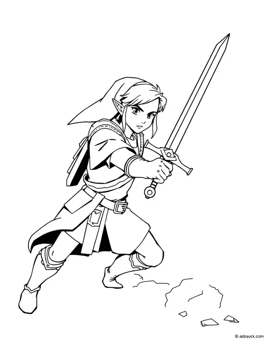 Link drawing the Master Sword from its sheath with determination
