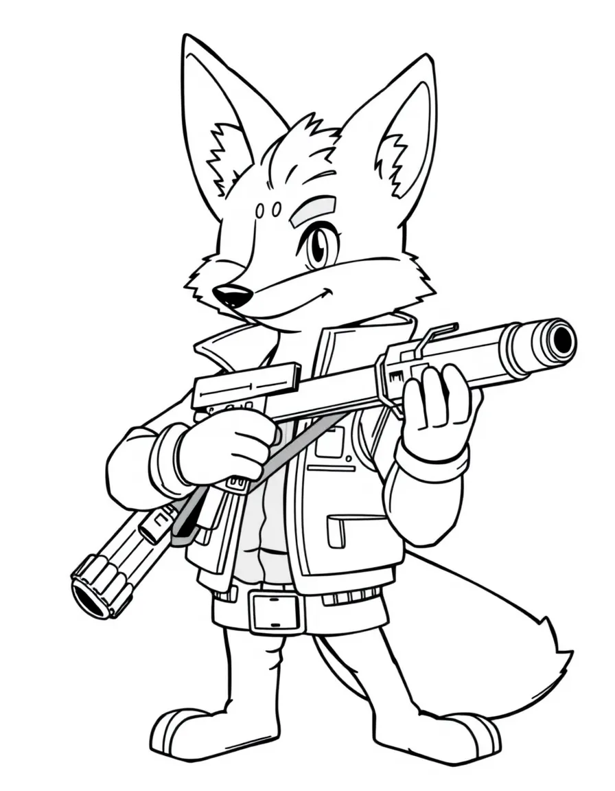 Fox McCloud with his blaster and flight jacket